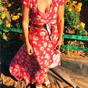 Floral Flynn Skye Festival boho Red Wrap Top Maxi skirt
